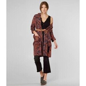 Free People Kimono Robe Duster Cardigan Half Moon Paisley Cover-up Boho Small